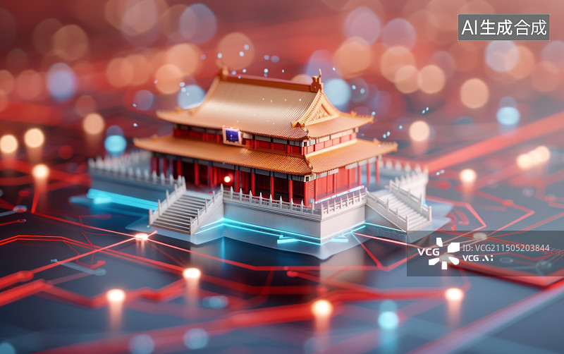 【AI数字艺术】三维效果的中国传统古建筑效果图图片素材