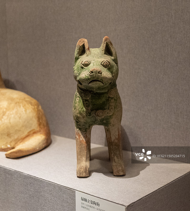 河南郑州河南博物院文物—网红绿釉立姿陶狗图片素材