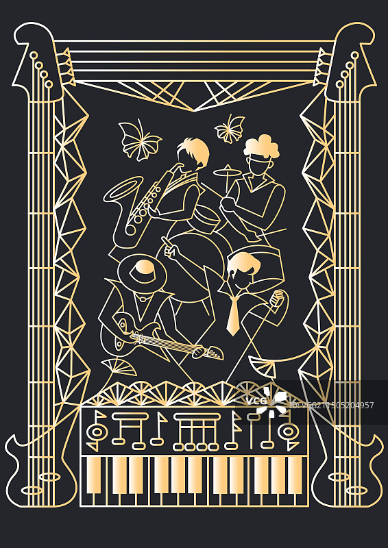 音乐摇滚线条风浪漫插画图片素材