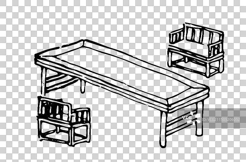 古典风格，家具，桌椅，明式家具，古代家具，茶几，圈椅，线描，黑白，中国风，古典风格，插画，设计，元素图片素材