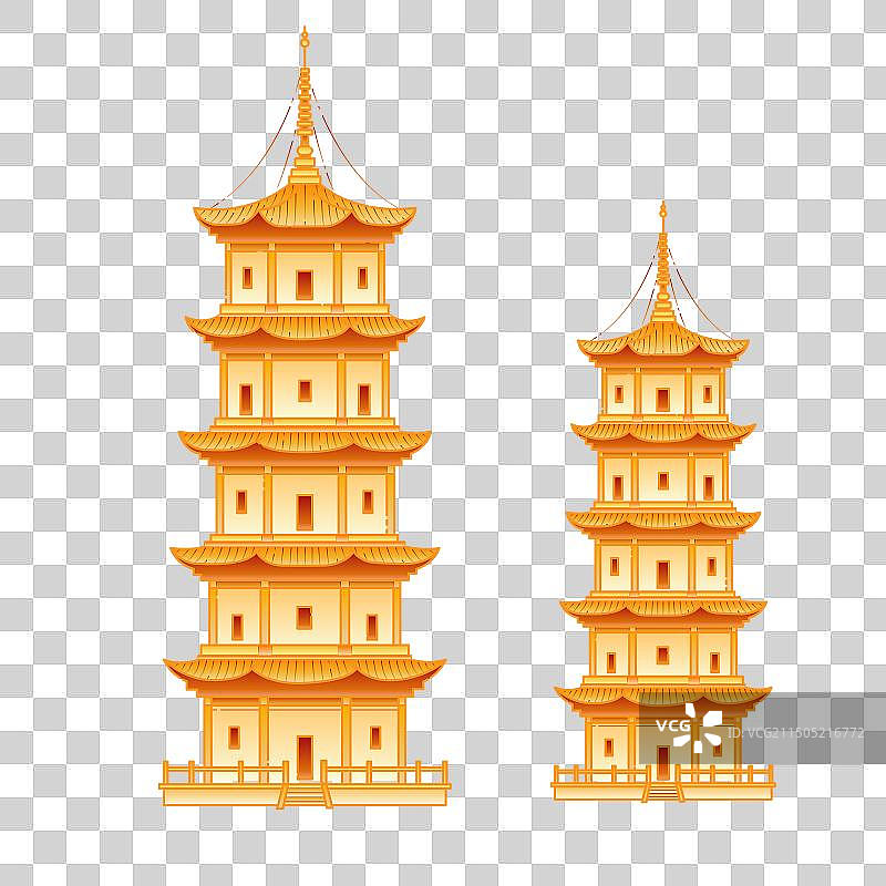 福建泉州古建筑东西塔插画元素图片素材
