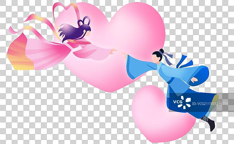 牛郎织女飞天相会背景粉心图片素材