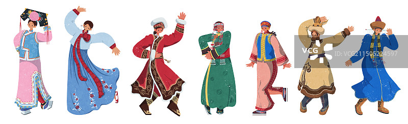 东北地区少数民族女性服饰插画人物图片素材