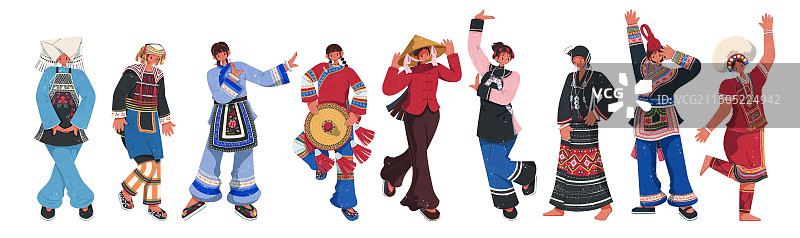 中南及华东地区少数民族女性服饰插画人物图片素材