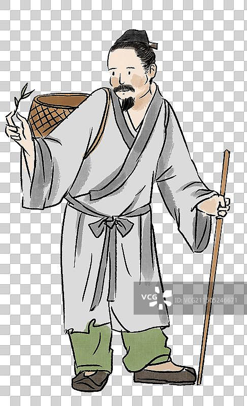 中国风新中式古风古典传统文化古装古人古代古时候明代明朝采药中药材李时珍户外采摘资讯插画图片素材