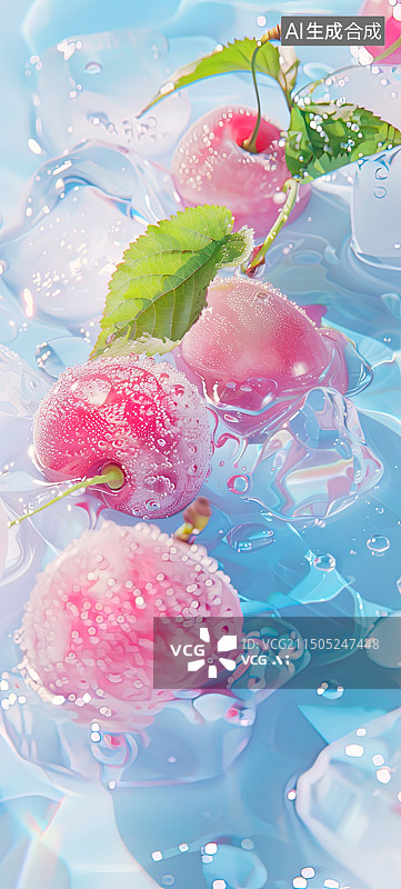 【AI数字艺术】冰水樱桃茶汁图片素材