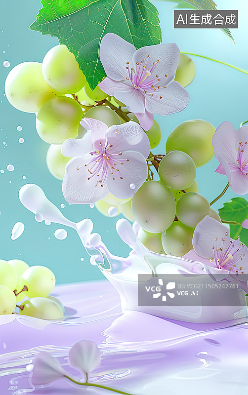 【AI数字艺术】冰爽牛奶葡萄汁图片素材