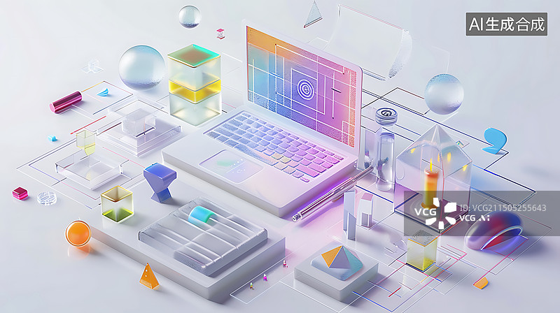 【AI数字艺术】3d渐变玻璃数学图标背景图片素材