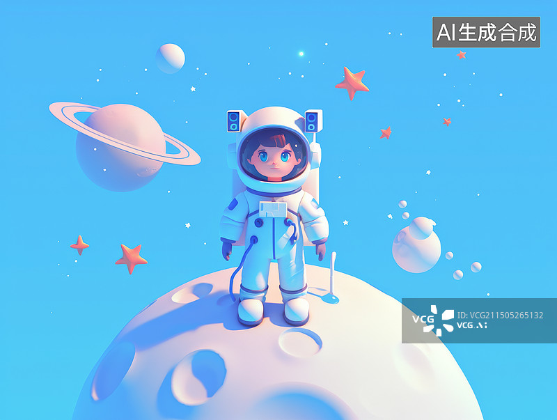 【AI数字艺术】宇航员在月球表面的插画图片素材