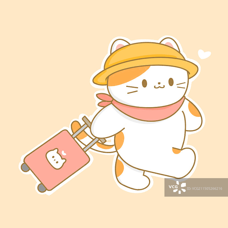 拖着行李箱旅行的猫咪图片素材