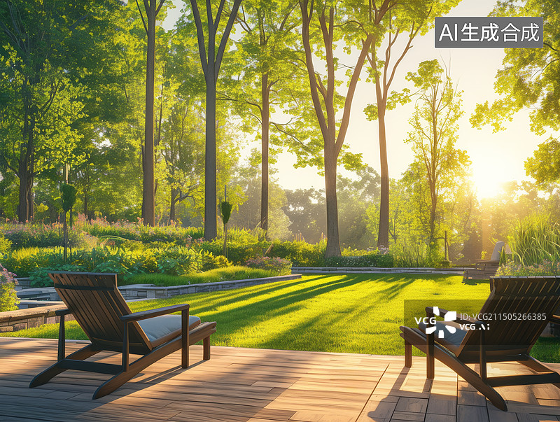 【AI数字艺术】宁静家居外的精心打造庭院图片素材
