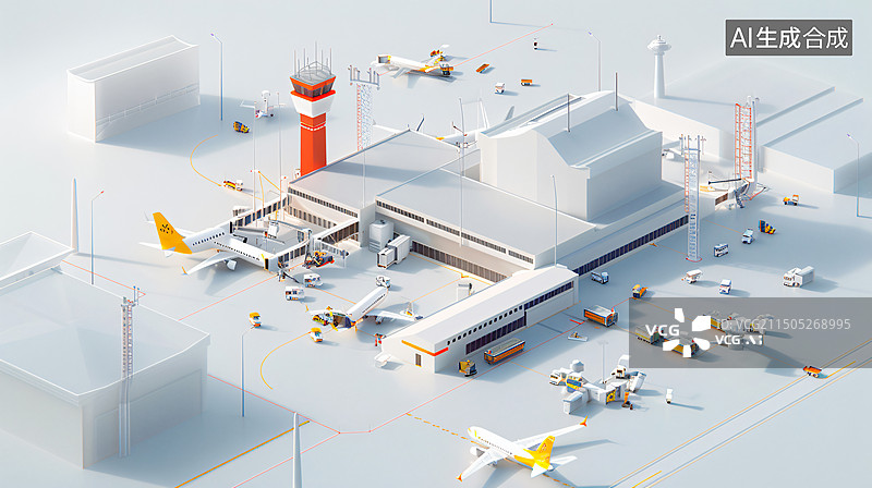 【AI数字艺术】繁华机场,航站楼的3D立体图图片素材