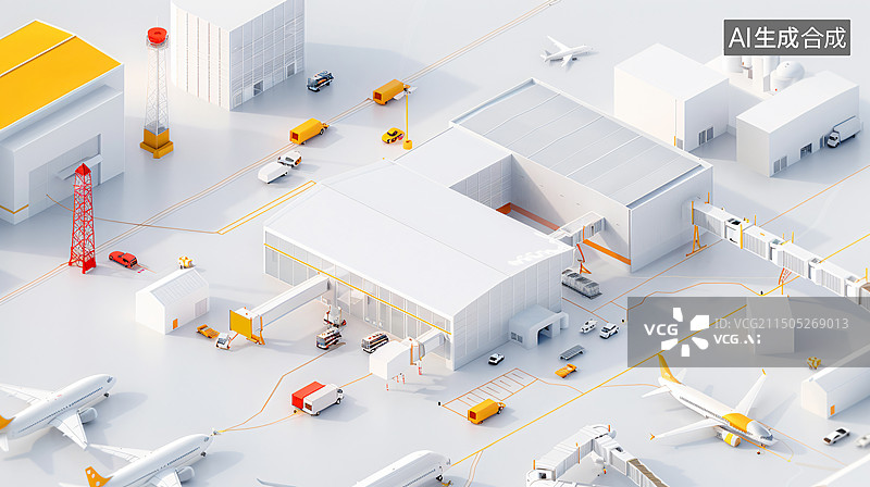 【AI数字艺术】繁华机场,航站楼的3D立体图图片素材