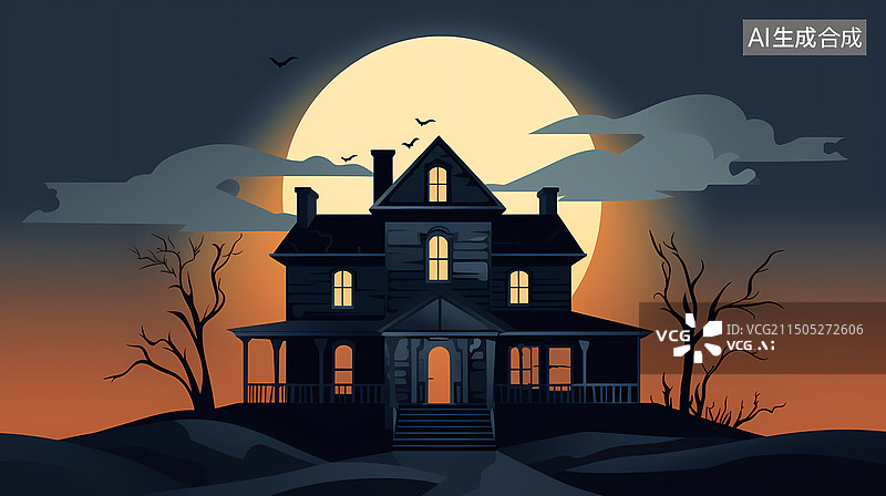 【AI数字艺术】万圣节城堡简约插画图片素材