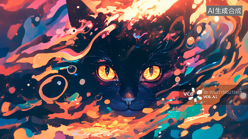 【AI数字艺术】一只猫在五颜六色的云层上的梦幻图案图片素材