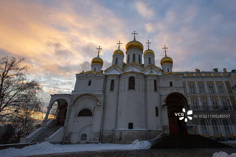 克里姆林宫圣母领报大教堂：在1484年~1489年由伊凡大帝下令召集莫斯科和普什科夫的能工巧匠建成图片素材