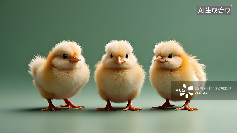 【AI数字艺术】三只小鸡，可爱的黄色鸡仔，毛绒绒，萌宠，萌系，治愈系图片素材