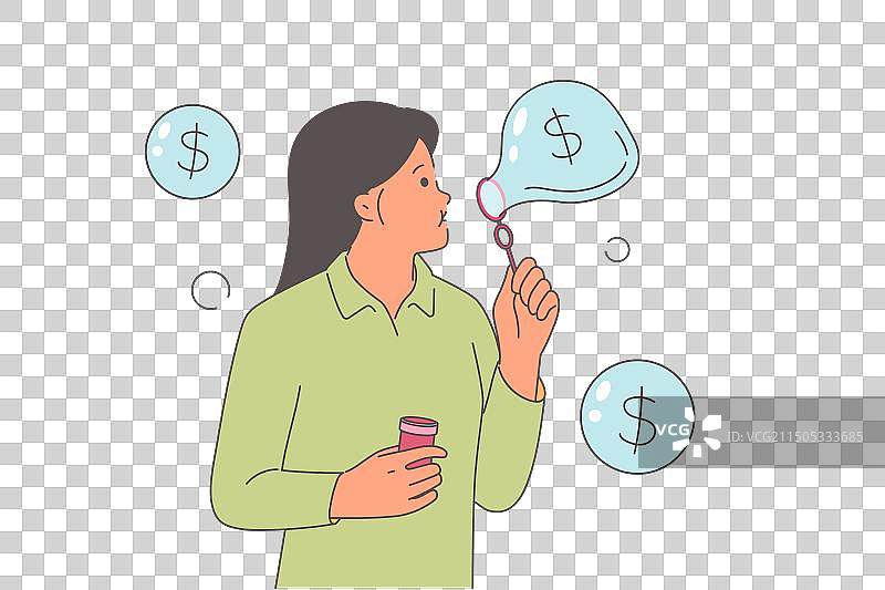 女人吹起金融泡沫，作为隐喻图片素材