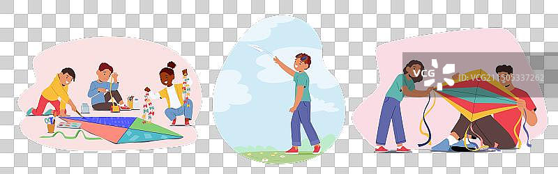 一群孩子合作制作彩色作品图片素材