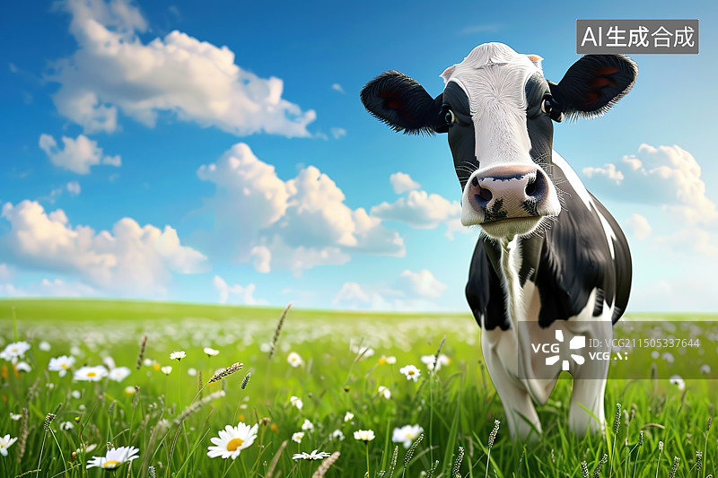 【AI数字艺术】一头草原上的奶牛——牛奶广告背景图片素材