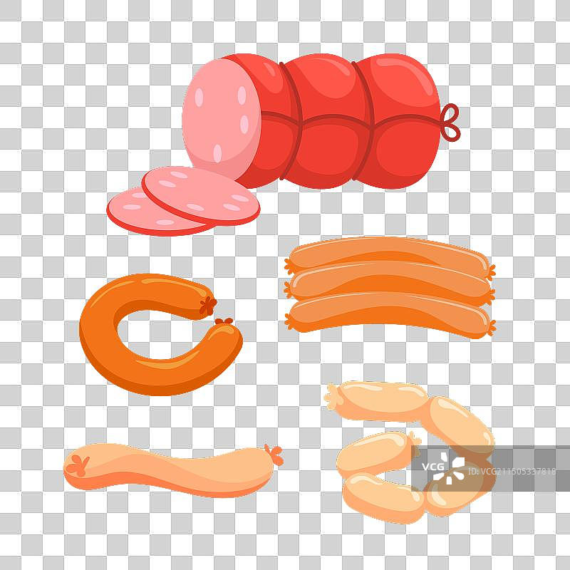 肉制品套装：香肠切片和完整香肠图片素材