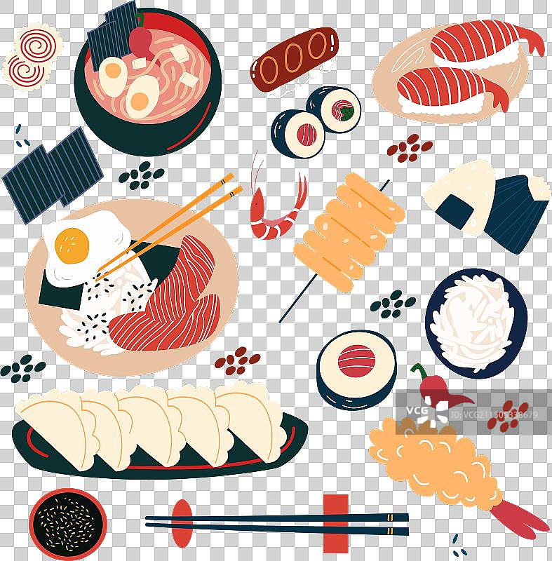 亚洲美食套餐：日式和中式食物图片素材
