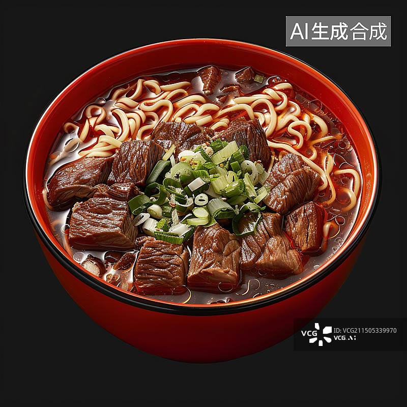 【AI数字艺术】桌上碗里的牛肉面的高角度视图图片素材