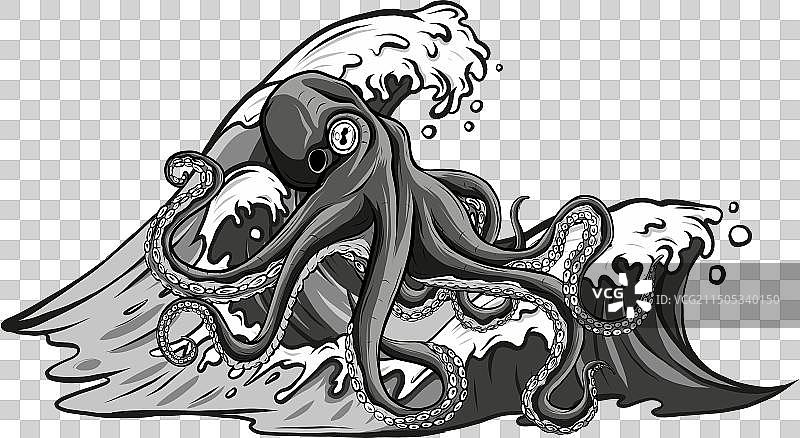 单色章鱼图案图片素材
