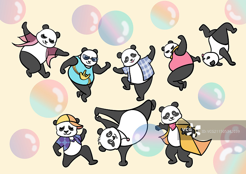 熊猫街舞线条风卡通插画图片素材