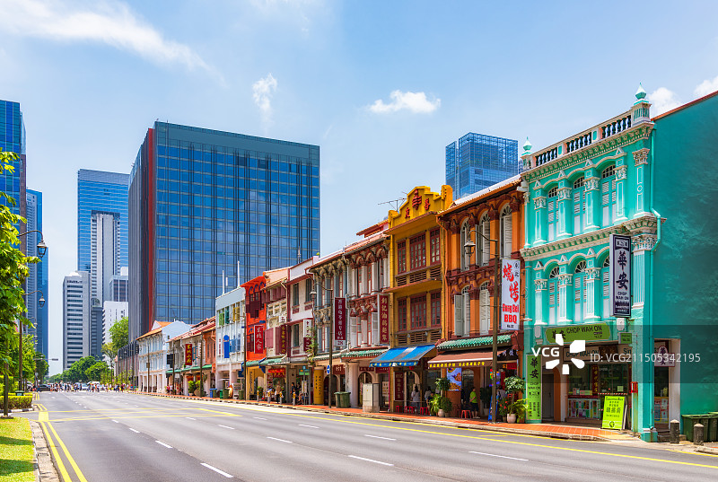 狮城，商店街，克罗士街上段，都市天际线，传统街区，历史风貌，街巷，新加坡唐人街，店屋，组屋，老建筑图片素材