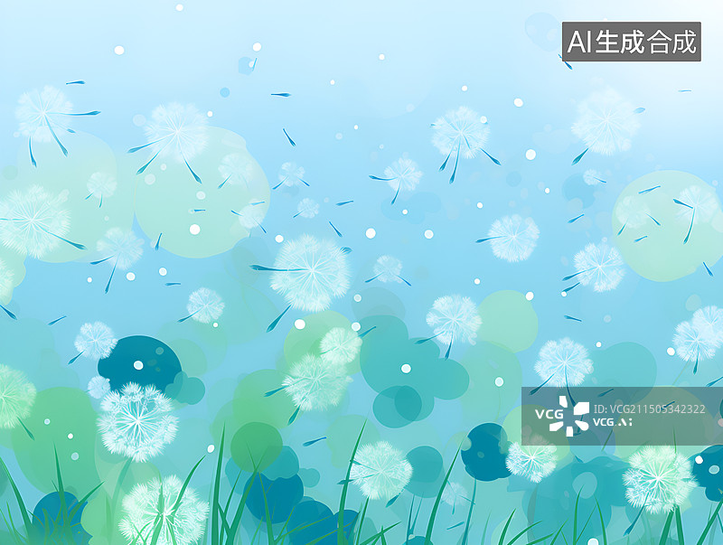 【AI数字艺术】春天蒲公英种子随风飞舞图片素材