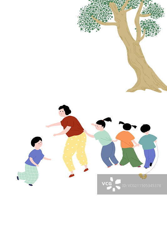 清新可爱儿童插画老鹰捉小鸡图片素材