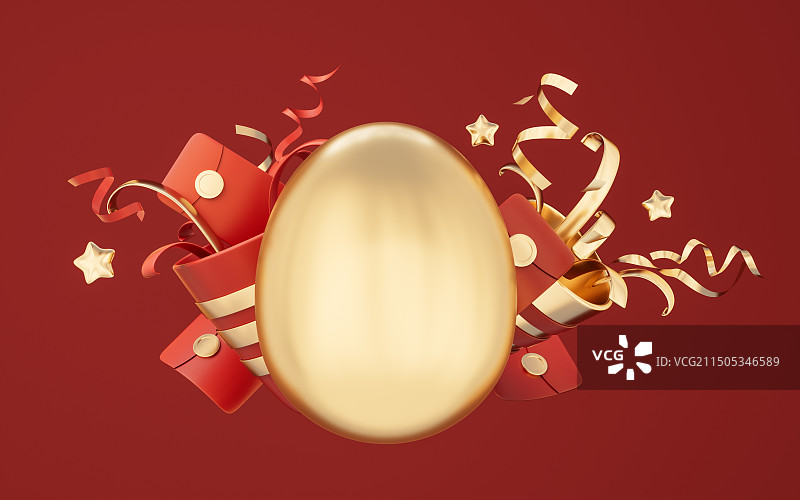 金蛋与节日庆祝三维渲染图片素材