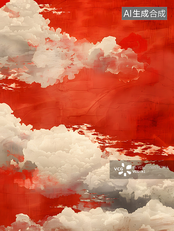 【AI数字艺术】中国风红底祥云插画背景图片素材
