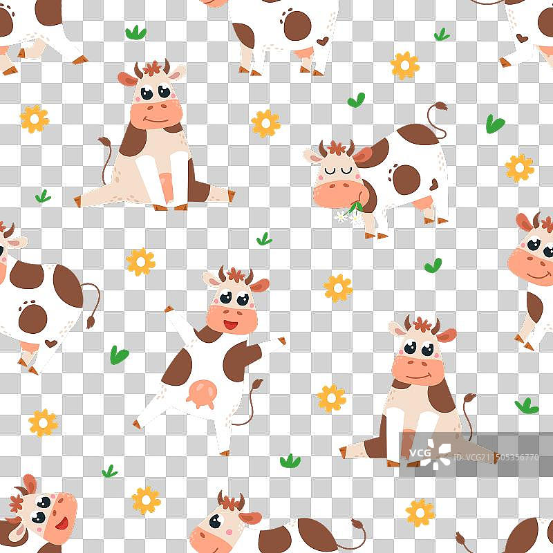 奶牛卡通无缝图案图片素材