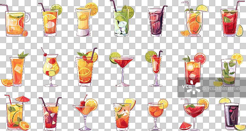 清爽卡通夏季鸡尾酒合集图片素材