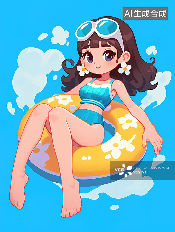 【AI数字艺术】可爱的女孩和游泳圈图片素材