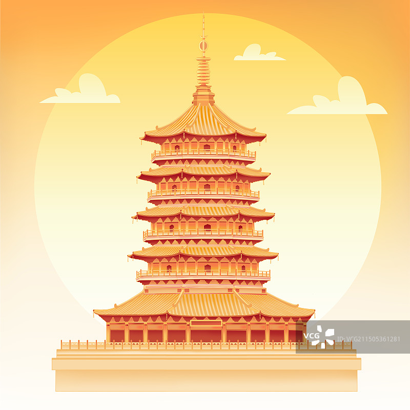 杭州古建筑雷峰塔插画图片素材