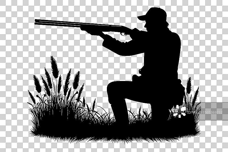 在野外射击的猎人轮廓图片素材
