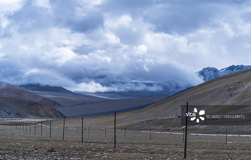 西藏日喀则地区定结县自然风光-雪山下的牧场图片素材