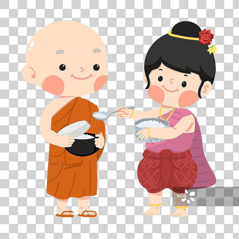 穿着泰国服装的女人在布施食物图片素材