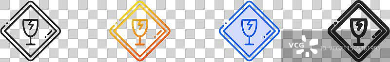 破碎玻璃图标细线性渐变蓝色描边图片素材