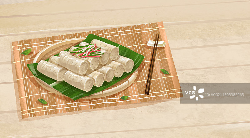 泉州特色美食“崇武鱼卷”插画图片素材