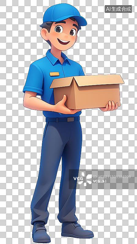 【AI数字艺术】穿着蓝色制服拿着箱子的快递员送货员图片素材