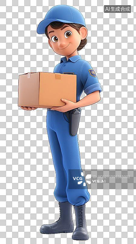 【AI数字艺术】穿着蓝色制服拿着箱子的快递员送货员图片素材