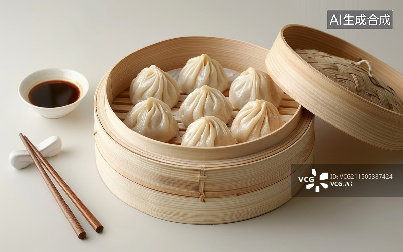 【AI数字艺术】美味的中式灌汤小笼包图片素材
