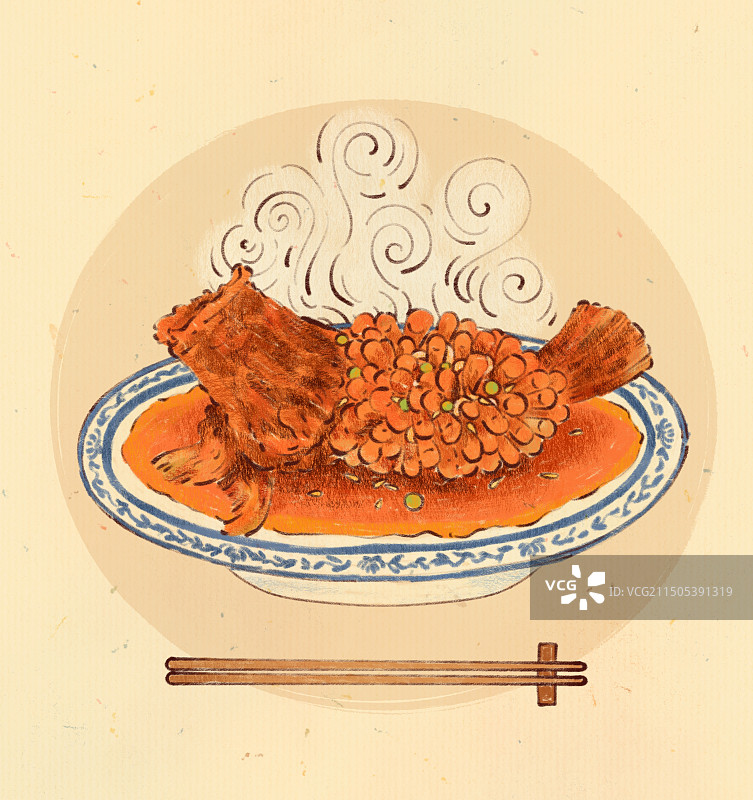 手绘江苏特色美食苏帮菜松鼠桂鱼插画图片素材
