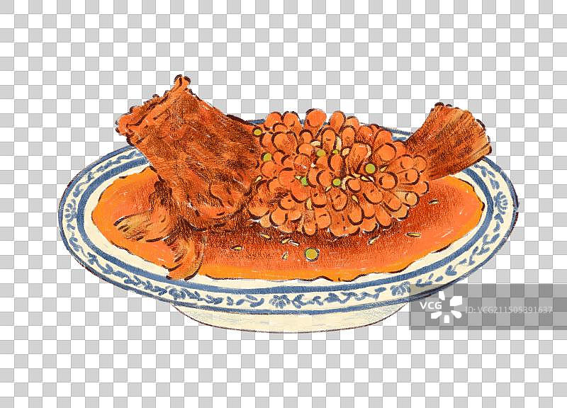 手绘江苏特色美食苏帮菜松鼠桂鱼插画图片素材