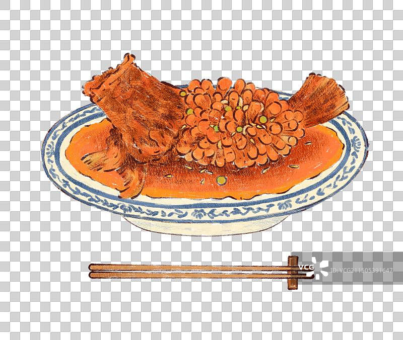 手绘江苏特色美食苏帮菜松鼠桂鱼插画图片素材