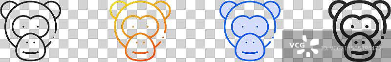 蓝色渐变描边的黑猩猩图标图片素材